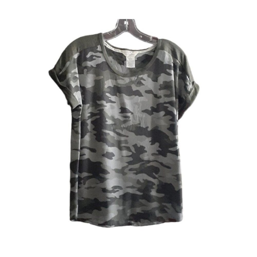 Lucky Brand T-Shirt Green Camouflage Stretch Tee Shirt Short Cuff Sleeve M New
